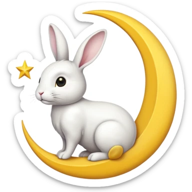 a white bunny in the foreground (no small details) and a large crescent moon in the background

minimal art versions please 2 colours, white and yellow sticker