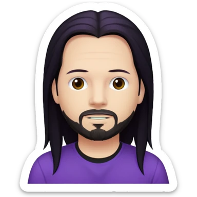 Jonathan Davis with long black hair, purple shirt sticker