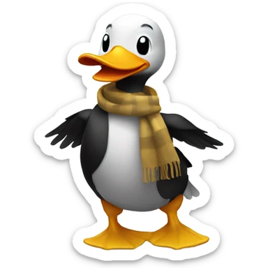 Happy duck that crossed the road and is black. Wearing a scarf sticker