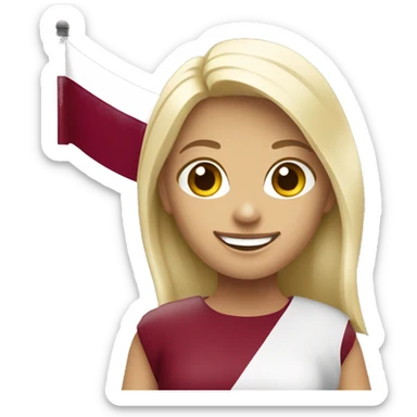 Happy blonde woman with a flag of Latvia in hands sticker