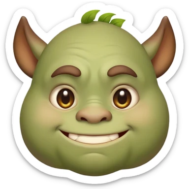 Cinematic Cute Ogre Portrait Emoji, with a surprisingly endearing, plump and huggable figure in soft earthy greens and browns, featuring big, kind eyes and a bashful smile, simplified yet irresistibly adorable, highly detailed with a soft glowing outline that captures the charm of a friendly giant who seems ready for a warm hug! sticker
