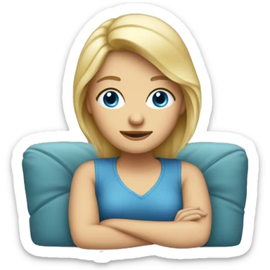 blonde blue eyed woman sitting on couch sticker