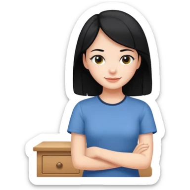 girl with black hair in short sleeves at home sticker