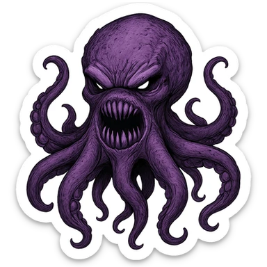 Remove the nose, make the octopus look scary, keep the purple color, with no background. Maintain the original style and details of the octopus while making it look scary and purple. sticker