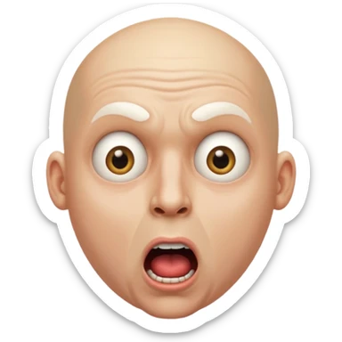 portrait of a bald man with a bleached face and heavily made-up eyes and mouth, a huge, wide-open mouth and a shocked look sticker
