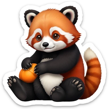 Small red panda perched on a large panda bear sticker