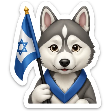 husky holding a hebru flag sticker