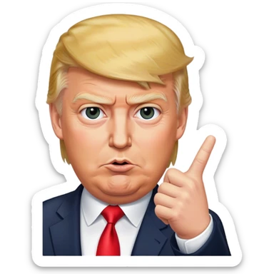 Donald Trump is pointing his finger up, don't make big eyes, hyper-realistic sticker