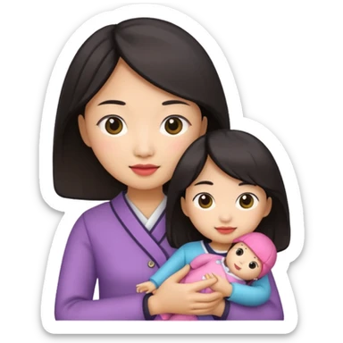 asian woman holding  doll sticker