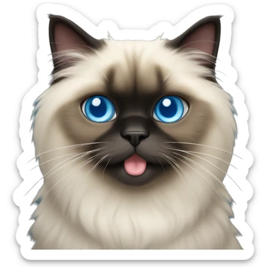 Himalayan cat with long tongue sticking out, blue eyes, full dark face sticker