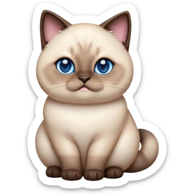 Cinematic Cute Chubby Siamese Cat Portrait Emoji, Round and plump body, soft cream-colored fur with rich dark points on the ears, face, paws, and tail, big, sparkling sapphire-blue eyes, Simplified yet irresistibly adorable features, highly detailed, glowing with a warm, cozy glow, high shine, curious yet calm, stylized with a touch of whimsy, bright and endearing, soft glowing outline, capturing the essence of a mischievous yet lazy and loveable kitty, so cuddly it feels like it could waddle right out of the screen for a snuggle! sticker