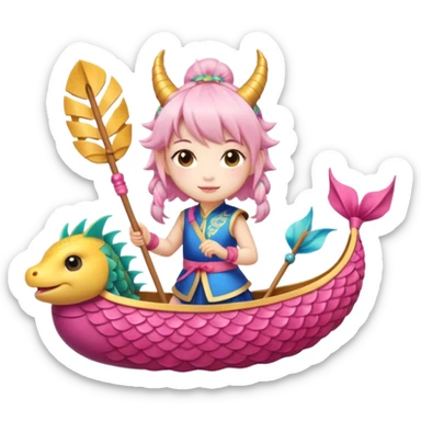 a-chibi-girl-dressed-as-a-dragon-boat-drummer,-holding-soft-pastel-drumsticks,-standing-in-a-fluffy-dragon-boat,-colorful-festival-ribbons-flying,-sparkles-and-cute-mini-fish-swimming-below,-soft sticker