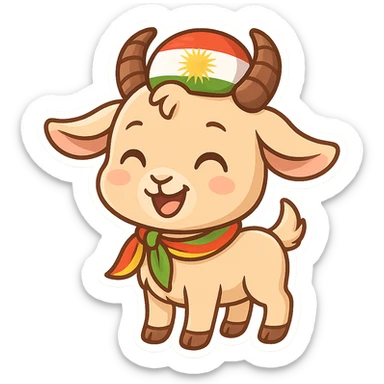 cartoon Kurdish kid goat sticker, cheerful and colorful style, no text, suitable for WhatsApp and Instagram sticker