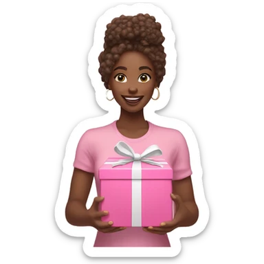 influencer promoting a pink gift box in her arms and White girl sticker