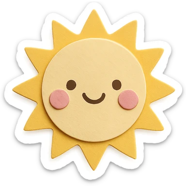 soft pastel bright sun with smiling kawaii expression and pink cheeks, no arms, no legs, full body, soft pastel kawaii paper craft style sticker