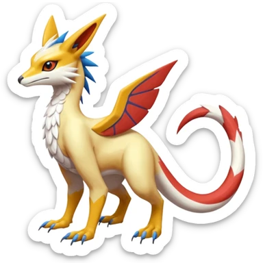 Colorful realistic flurry furry scaly Latias-Vernid-Lombax-Renamon-Zeraora-Bastet-Fakémon-hybrid-fusion-creature, full body sticker