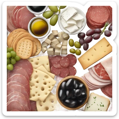 Charcuterie board with red and white wine sticker