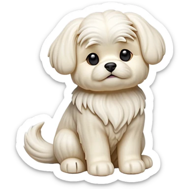 detailed-[Maltese dog]-realistic-full-body-sitting-emoji,-tail-resting-loosely-beside-its-paws,-head-tilted-dramatically, -wavy-[cream white]-fur,-simplified-yet-realistic-focused-features,-highly-detailed,-glowing-with-an-almost-sarcastic-glow sticker