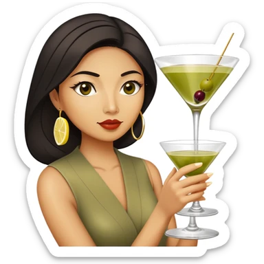 Asian American woman drinking a giant dirty martini sticker