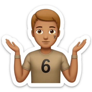 Make a man putting a hand by his sides and a 6 and a 7 beside his head sticker