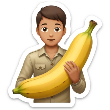 A boy with a massive bannana sticker