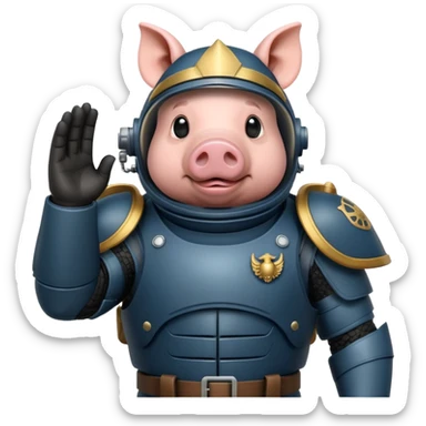 pig as a Helldiver, saluting, armored suit, sci-fi details sticker