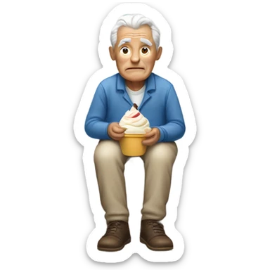 Old man sitting alone eating ice cream sticker