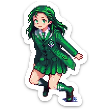 Slytherin student with green uniform slipping on a wet floor sticker