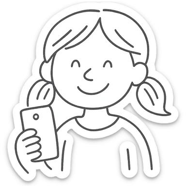 a girl holding a smartphone, smiling sticker