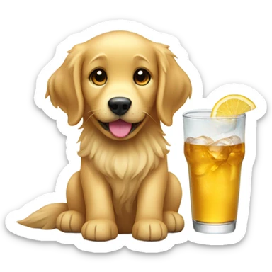 Golden retriever with a drink sticker
