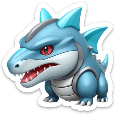Futuristic soft smooth glossy metallic white and cyan Tyrunt-Aggron-Axew-fusion sticker