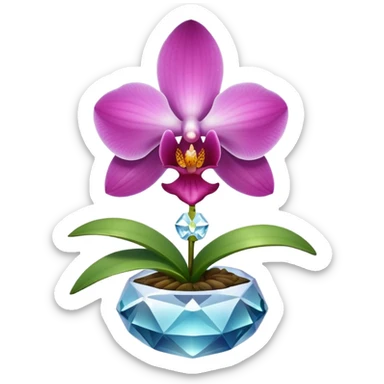orchid with crystal growing from center sticker