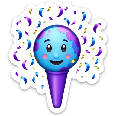 Emoji with glowing confetti popper, purple and blue colors emitting confetti and glitter, creating a bright festive atmosphere sticker
