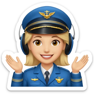 Un piloto de linea aérea sonriendo con la mano en la frente con la pose firme sticker