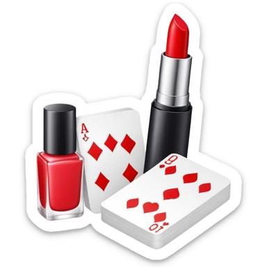emoji of playing cards with illustrations of lipstick, serum and hand cream on them
 sticker
