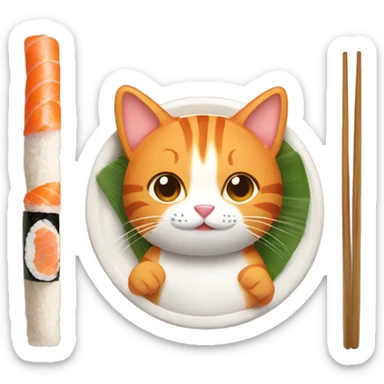 Orange tabby with a plate of sushi  sticker