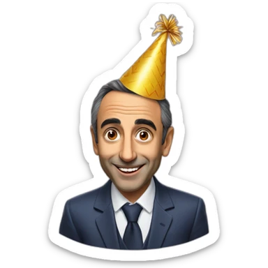 Happy realistic Eric Zemmour with a party hat sticker