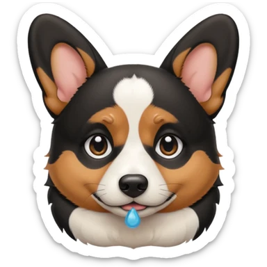 black tricolor corgi with no tail and with a tears on it's eyes sticker