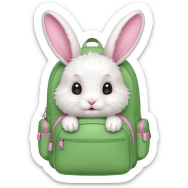 baby white rabbit wear green backpack sticker