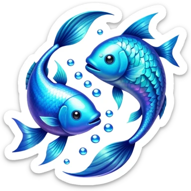 The zodiac symbol Pisces. Two fish in a “yin-yang” formation. The fish are glittering. One fish’s head is facing the other fish’s tail, and vice versa forming a circle.  sticker