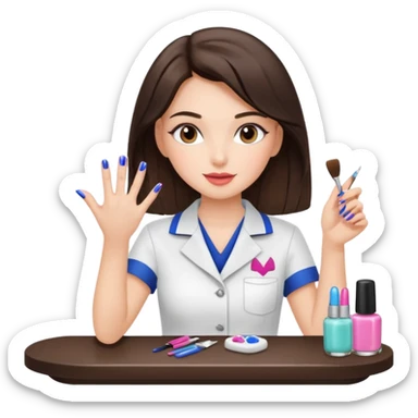 Brunette Girl getting a manicure at nail salon wind club sticker
