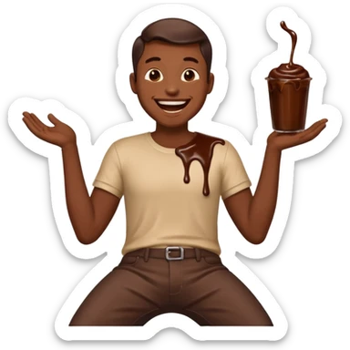Man laughing with chocolate sauce on pants sticker