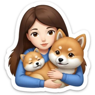 Brunette girl snuggling shiba inu sticker