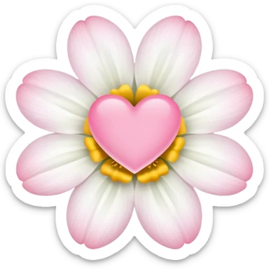 white flower with mini pink heart center sticker