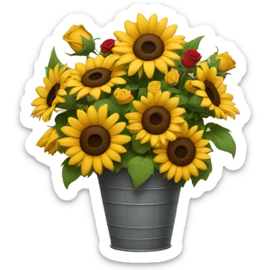 Flower bucket with roses and sunflowers  sticker