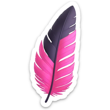 realistic 3D gothic feather with pink highlight, minimal and dark sticker