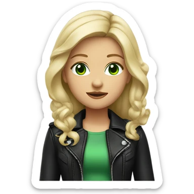 half blonde girl with black leather jacket + green eyes sticker