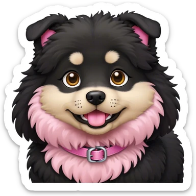 cute black fluffy dog with pink collar  sticker