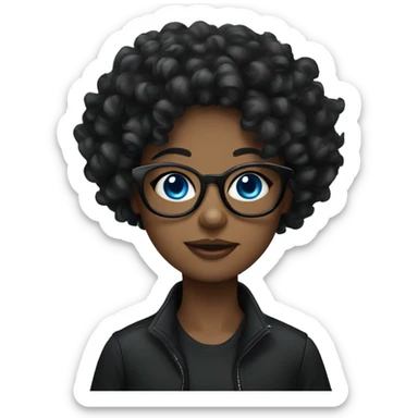 girl wearing all black  with glasses and blue eyes and big curly hair  sticker