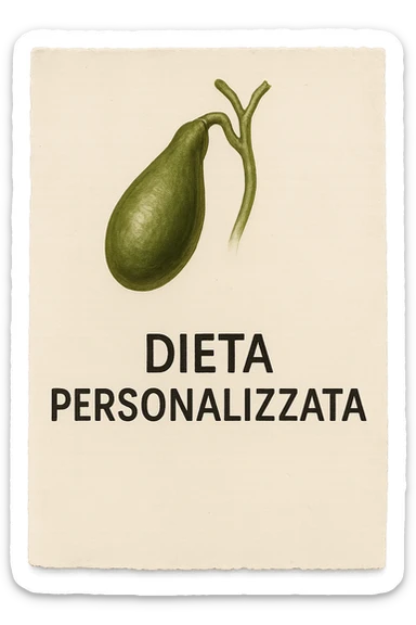 FOGLIO DI CARTA CON LA SCRITTA "DIETA PERSONALIZZATA" E UNA CISTIFELLEA DISEGNATA SOPRA, iperrealistico 4k sticker